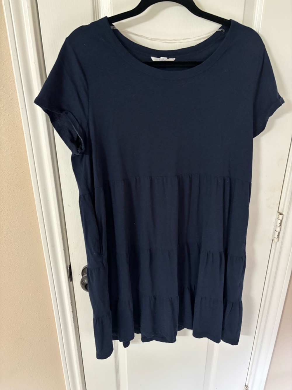 Navy Tiered Women’s size L 100% Cotton Short Sleeve Ruffled‎ Dress Cottagecore